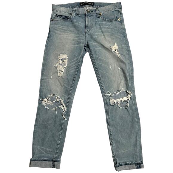 Express Jeans Size 0 Girlfriend Distressed Ripped Light Wash Denim Pants - Picture 1 of 7